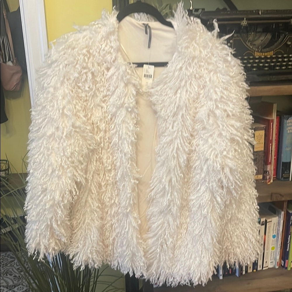 Anthropologie Cream Shag Teddy Jacket